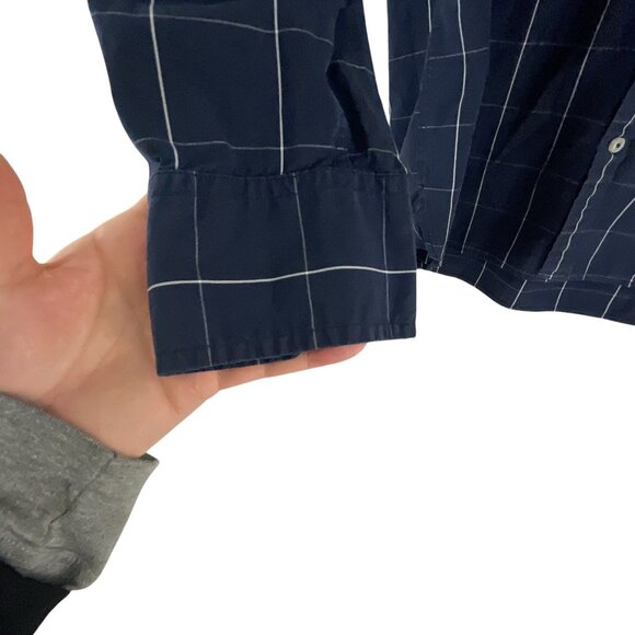 Tommy Hilfiger Men's Navy Blue Button-Down Shirt Windowpane Size M Cotton Blend - Picture 5 of 8